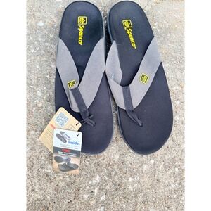 Spenco Mens 14 Total Support Yumi Orthotic Flip Flop Sandals Black Grey NWT